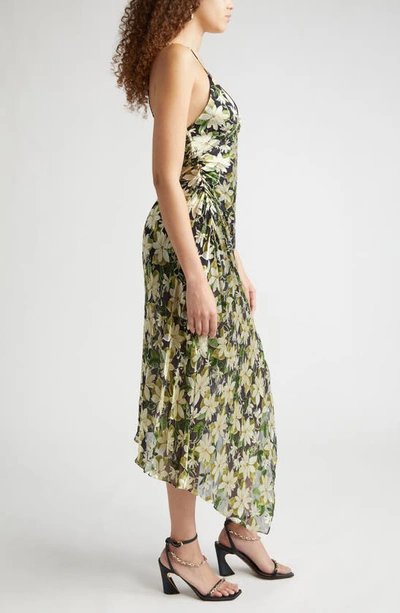 Shop Alice And Olivia Shawna Floral Side Ruched Asymmetric Slipdress In Moonlight Floral