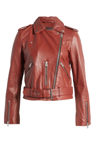 Shop Allsaints Balfern Belted Leather Biker Jacket In Fire Red