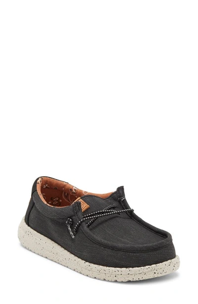 Shop Hey Dude Kids' Wally Washed Canvas Boat Shoe In Black