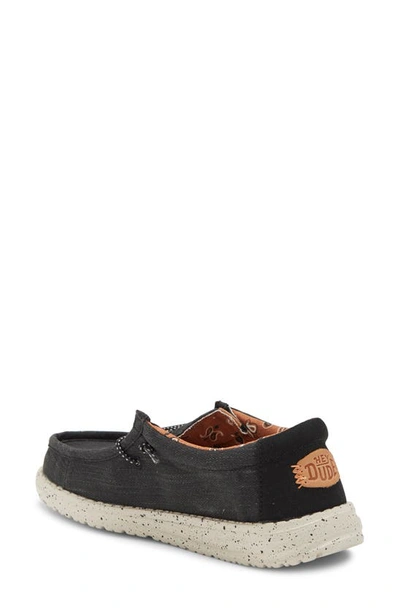 Shop Hey Dude Kids' Wally Washed Canvas Boat Shoe In Black