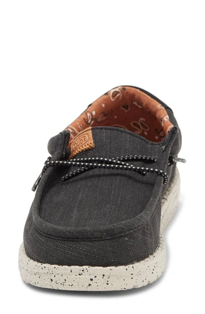 Shop Hey Dude Kids' Wally Washed Canvas Boat Shoe In Black
