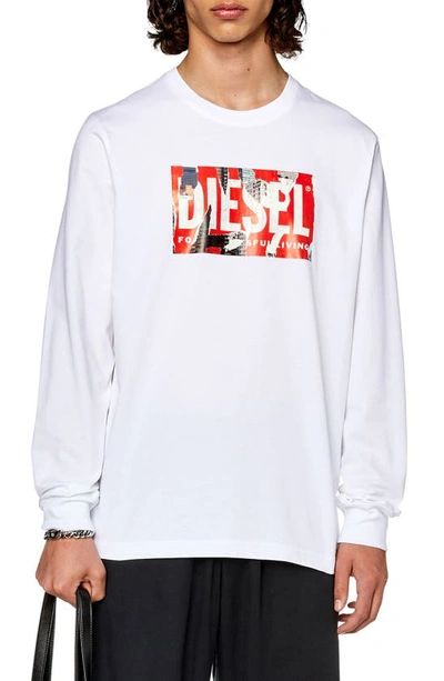 Shop Diesel Long Sleeve Graphic Cotton T-shirt In White