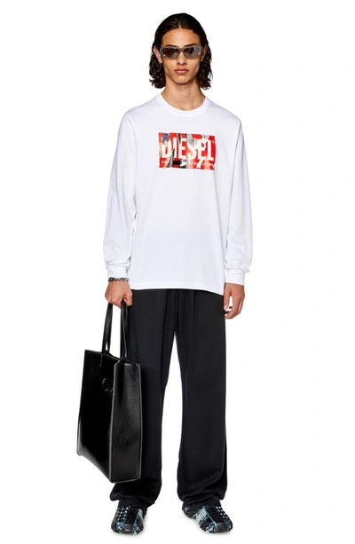 Shop Diesel Long Sleeve Graphic Cotton T-shirt In White