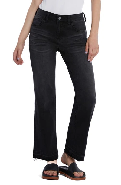 Shop Hint Of Blu Ruby Release Hem Relaxed Straight Leg Jeans In Smoke Black