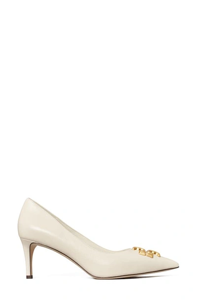 Shop Tory Burch Eleanor Pointed Toe Pump In New Ivory / Rolled Brass