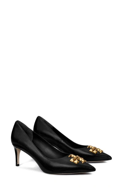 Shop Tory Burch Eleanor Pointed Toe Pump In Perfect Black / Rolled Gold