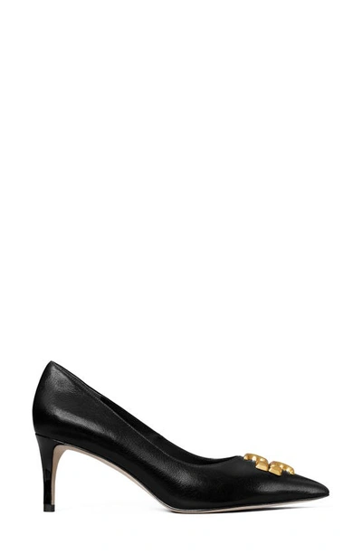 Shop Tory Burch Eleanor Pointed Toe Pump In Perfect Black / Rolled Gold