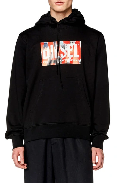 Shop Diesel Ginn Cotton Graphic Hoodie In Black