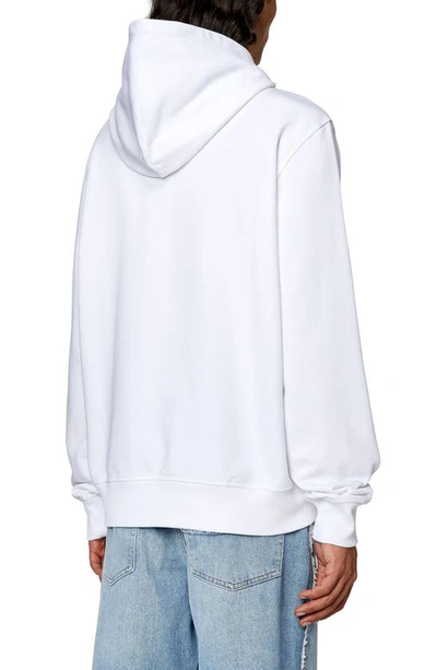 Shop Diesel Ginn Cotton Graphic Hoodie In Bright White