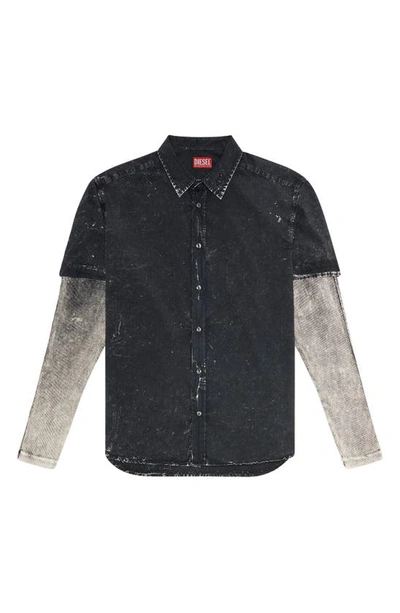 Shop Diesel Marled Button-up Shirt In Black