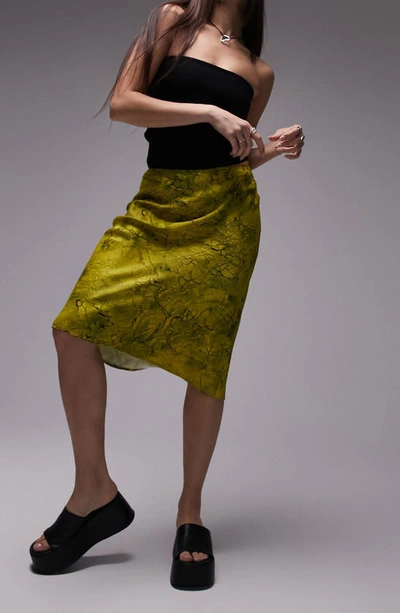Shop Topshop Marble Crack Print Satin Skirt In Light Green