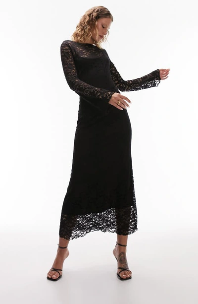 Shop Topshop Lace Overlay Long Sleeve Dress In Black