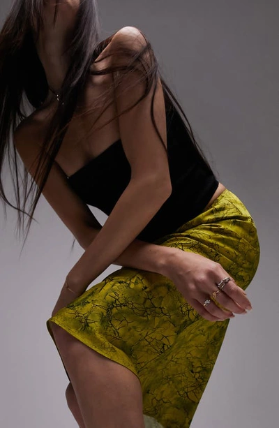 Shop Topshop Marble Crack Print Satin Skirt In Light Green