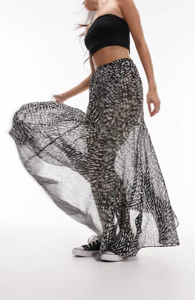 Shop Topshop Print Sheer Maxi Skirt In Black Multi
