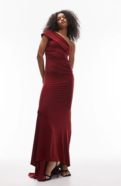Shop Topshop One-shoulder Gown In Red