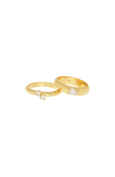 Shop Covet Set Of 2 Crystal Stackable Rings In Gold