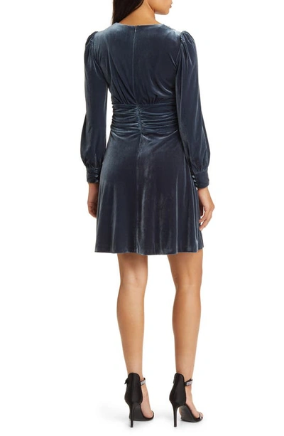Vince Camuto Twist Front Long Sleeve Velvet Fit & Flare Dress In Charcoal