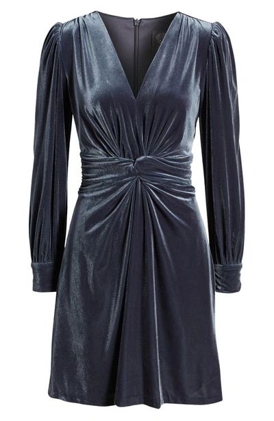 Vince Camuto Twist Front Long Sleeve Velvet Fit & Flare Dress In Charcoal