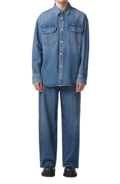 Shop Agolde Camryn Snap Front Denim Shirt Jacket In Swing