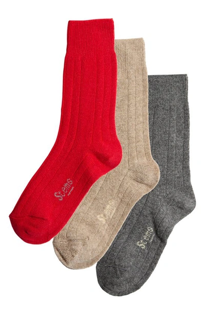 Shop Stems Assorted 3-pack Luxe Merino Wool & Cashmere Blend Crew Socks In Oat/ Red/ Grey