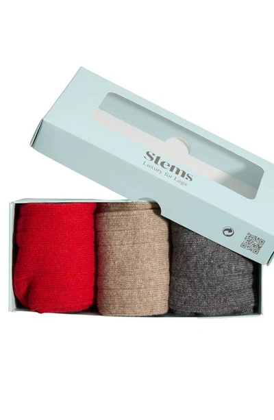 Shop Stems Assorted 3-pack Luxe Merino Wool & Cashmere Blend Crew Socks In Oat/ Red/ Grey