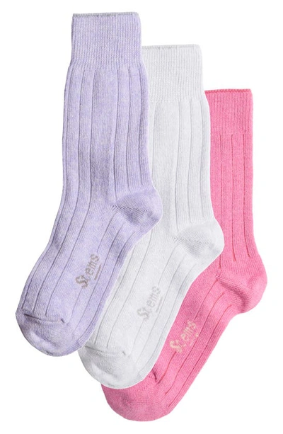 Shop Stems Assorted 3-pack Luxe Merino Wool & Cashmere Blend Crew Socks In Ivory/ Periwinkle/ Rose