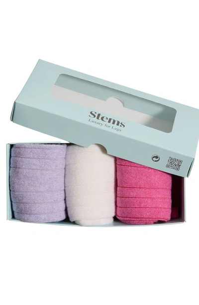 Shop Stems Assorted 3-pack Luxe Merino Wool & Cashmere Blend Crew Socks In Ivory/ Periwinkle/ Rose