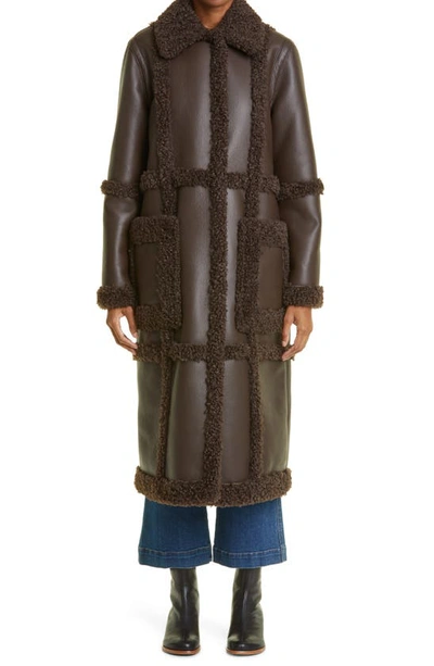 Shop Stand Studio Patrice Faux Leather Coat With Faux Shearling Trim In Dark Brown