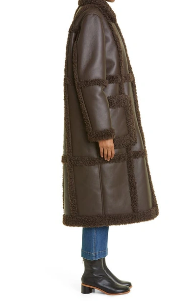 Shop Stand Studio Patrice Faux Leather Coat With Faux Shearling Trim In Dark Brown