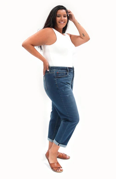 Slink Jeans Mid Rise Crop Boyfriend Jeans In Kennedi