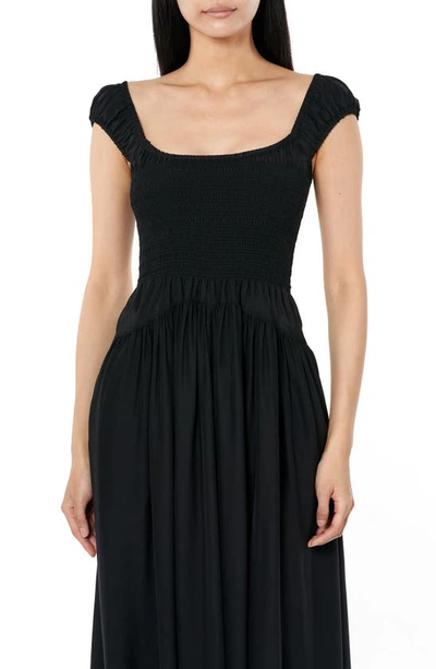 Shop La Ligne Vivian Smock Bodice Silk Midi Dress In Black