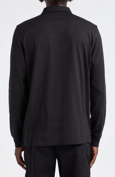 Shop Moncler Logo Patch Long Sleeve Cotton Polo In Black