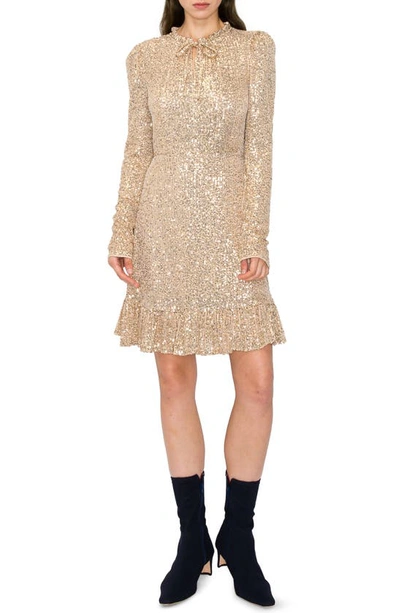 Shop Melloday Sequin Long Sleeve Cocktail Dress In Champagne