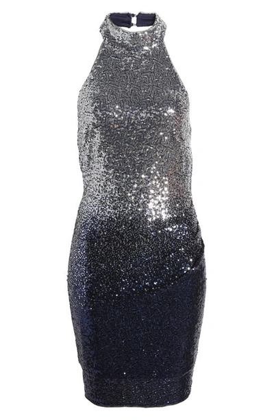 Shop Jewel Badgley Mischka Ombré Sequin Halter Neck Cocktail Minidress In Blue Multi