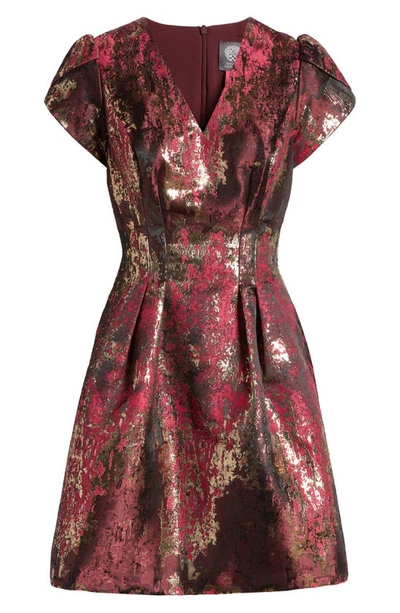 Shop Vince Camuto Metallic Jacquard Fit & Flare Dress In Magenta