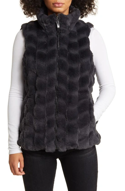 Shop Via Spiga Reversible Faux Fur Vest In Charcoal