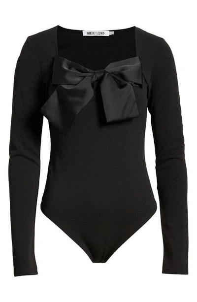 Shop Nikki Lund Dolly Tie Neck Bodysuit In Black