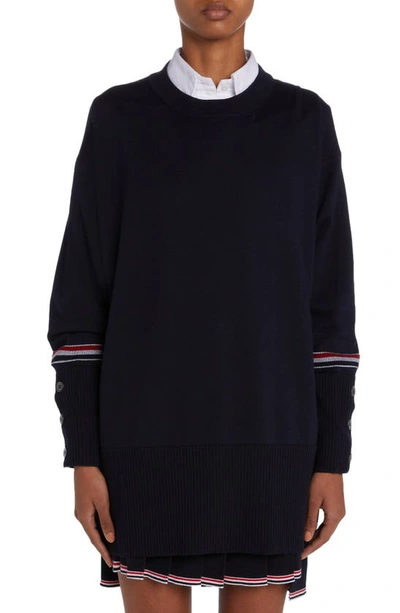 Shop Thom Browne Exaggerated Virgin Wool Blend Sweater In Navy