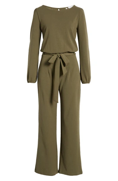 Shop Nikki Lund Joy Long Sleeve Tie Waist Jumpsuit In Olive