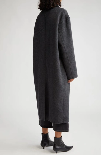 Shop Totême Relaxed Fit Longline Double Face Wool Car Coat In Charcoal Melange