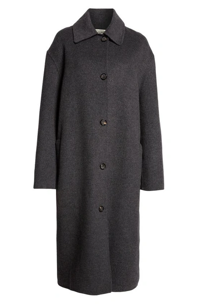 Shop Totême Relaxed Fit Longline Double Face Wool Car Coat In Charcoal Melange