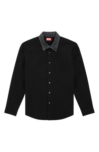 Shop Diesel Cotton Poplin Button-up Shirt In Black