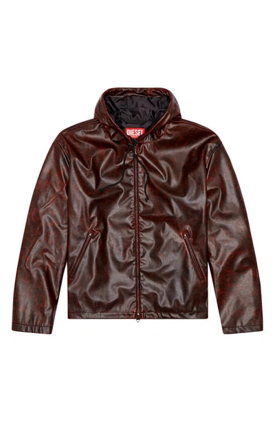 Shop Diesel Ram Hooded Faux Leather Jacket In Red
