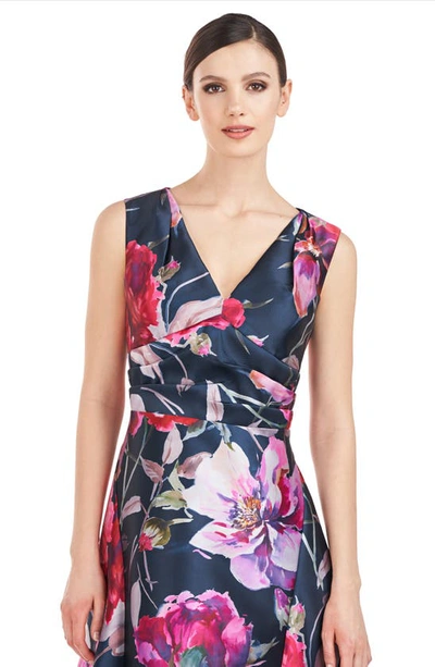 Shop Kay Unger Neva Floral Midi Dress In Raspberry Multi