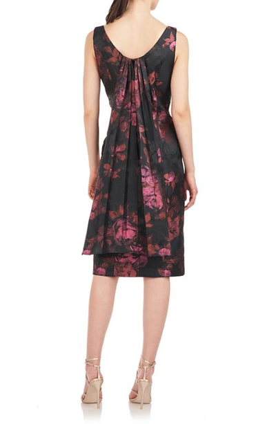 Shop Kay Unger Astaire Floral Print Back Drape Cocktail Dress In Mauvewood Multi