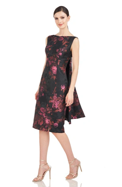 Shop Kay Unger Astaire Floral Print Back Drape Cocktail Dress In Mauvewood Multi