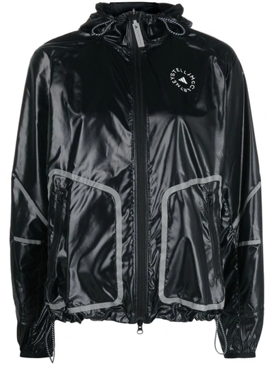 Shop Adidas By Stella Mccartney Zip-up Hooded Jacket In Black/black