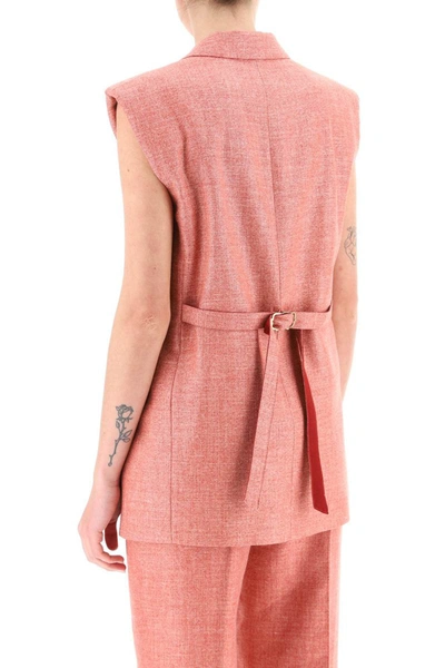 Shop Agnona Double-breasted Vest In Silk, Linen And Wool In Pink