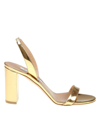 Shop Aquazzura Sandal In Mirrored Leather In Soft Gold