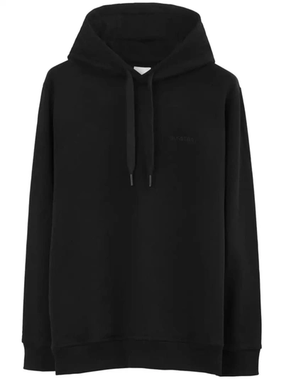 Shop Burberry Check-ekd Cotton Hoodie In Black